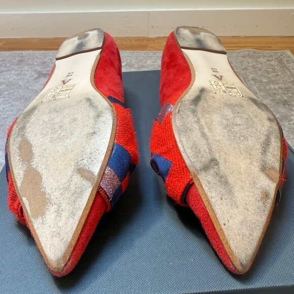 Anthropologie Knotted Bow Flats – Red Suede with Plaid Detail - Picture 16 of 16